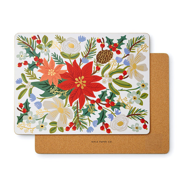 Rifle Paper Co - Cork Placemats - Set Of 4 - Holiday Bouquet - Twin Flame Collections