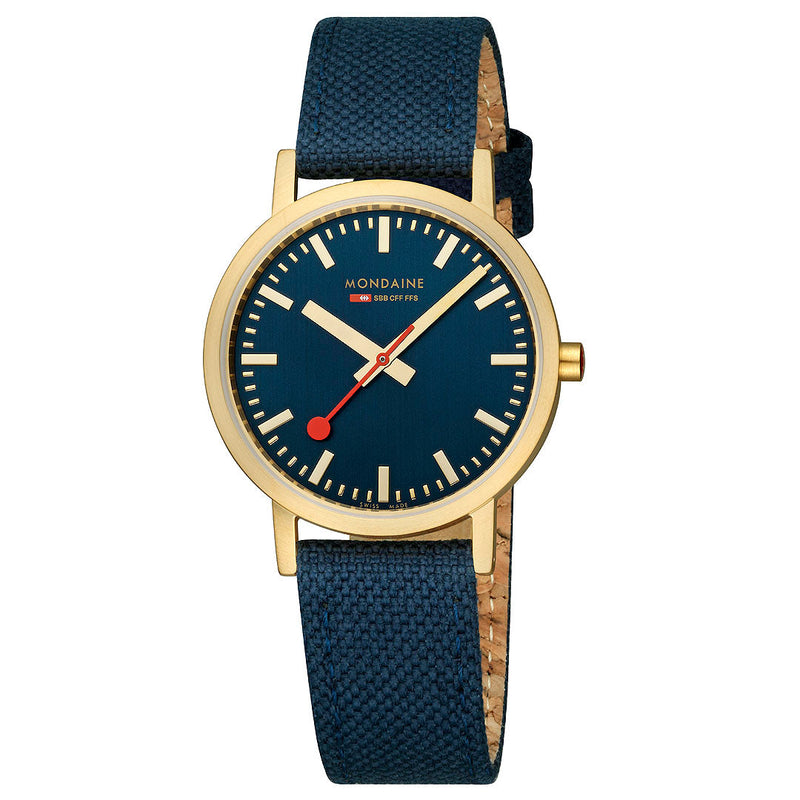 Mondaine Official Swiss Railways Classic Deep Ocean Blue Textile 36mm Watch - Twin Flame Collections