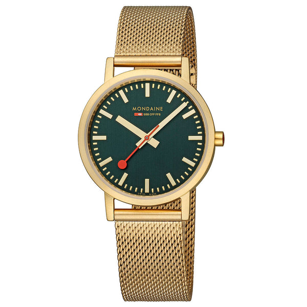 Mondaine Official Swiss Railways Classic Forest Green Mesh 36mm Watch - Twin Flame Collections