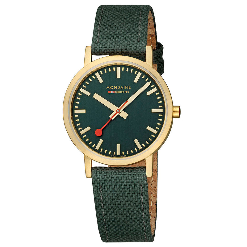 Mondaine Official Swiss Railways Classic Forest Green Textile 36mm Watch - Twin Flame Collections