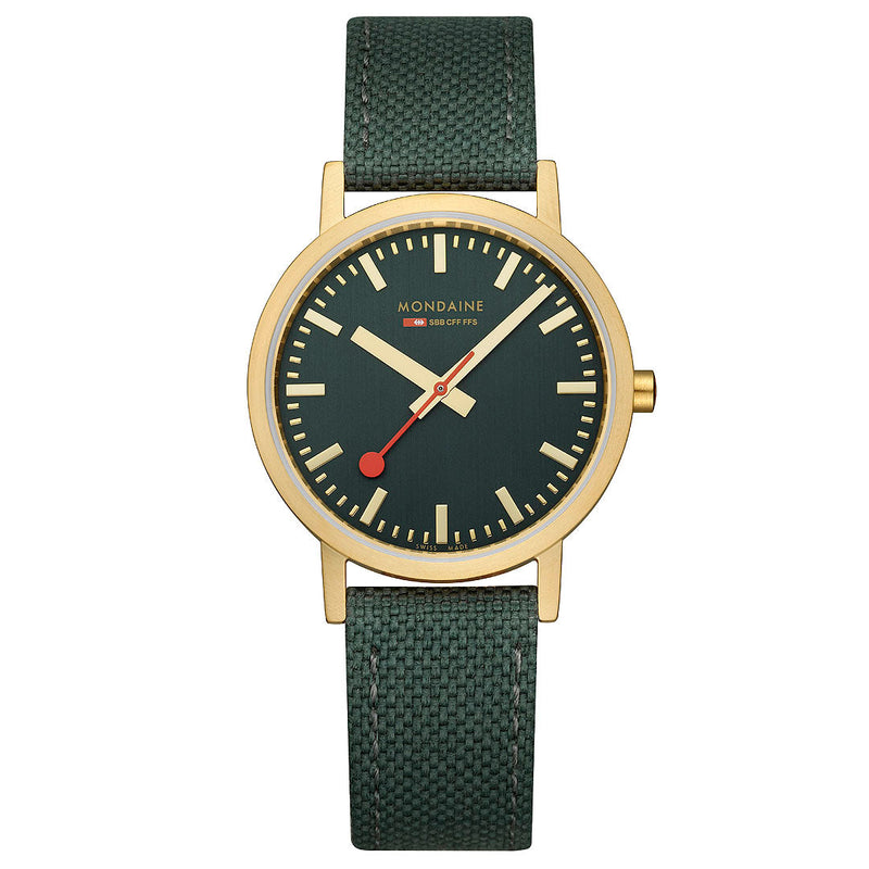 Mondaine Official Swiss Railways Classic Forest Green Textile 36mm Watch - Twin Flame Collections
