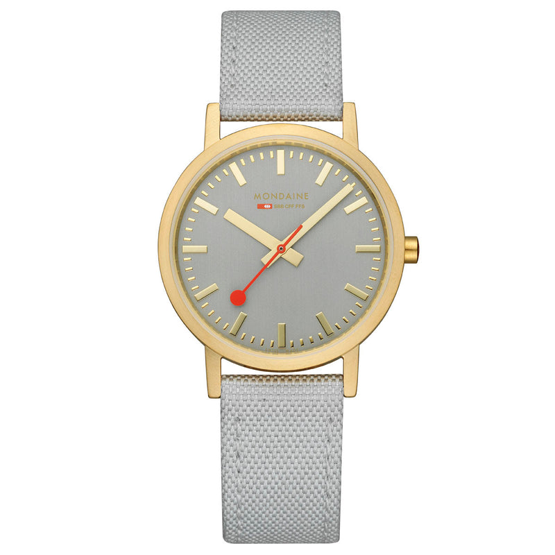 Mondaine Official Swiss Railways Classic Good Grey Textile 36mm Watch - Twin Flame Collections