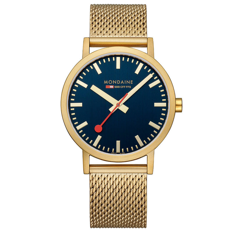 Mondaine Official Swiss Railways Classic Deep Ocean Blue Mesh 40mm Watch - Twin Flame Collections