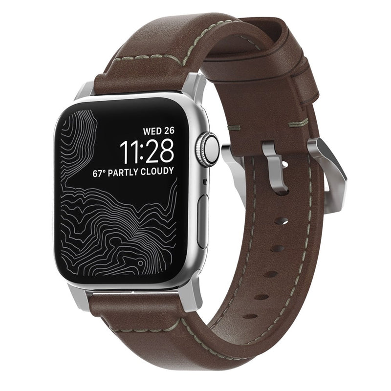 Nomad - Traditional Strap for Apple Watch 42/44mm - Rustic Brown Silver Hardware - Twin Flame Collections
