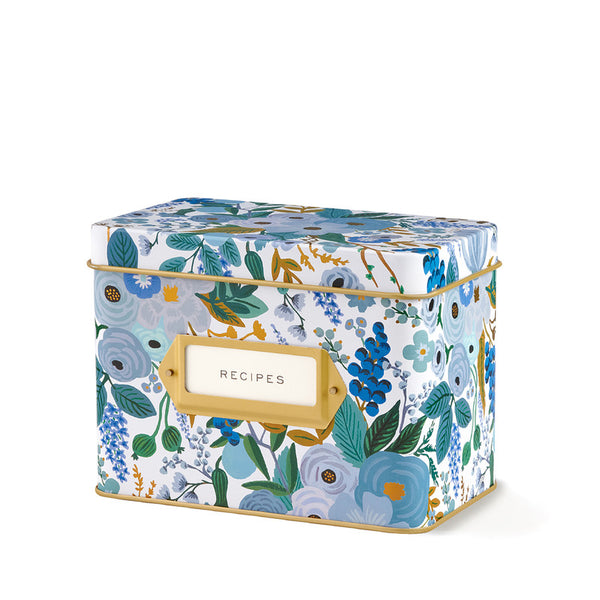 RIFLE PAPER CO - TIN RECIPE BOX - GARDEN PARTY BLUE - Twin Flame Collections