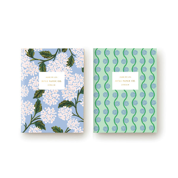 Rifle Paper Co - Pack of 2 Notebooks - Plain - Pocket - Hydrangea - Twin Flame Collections